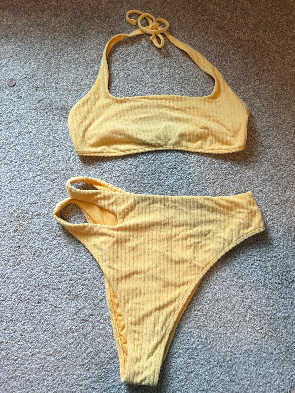 Abercrombie Yellow Ribbed Two-Piece Bikini Set - M TOP L BOTTOM